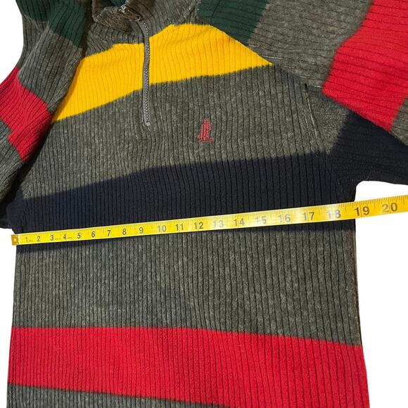 Ralph Lauren Quarter Zip Sweater Striped Gray Red Yellow Small Petite Y2K Rugby - Picture 6 of 7